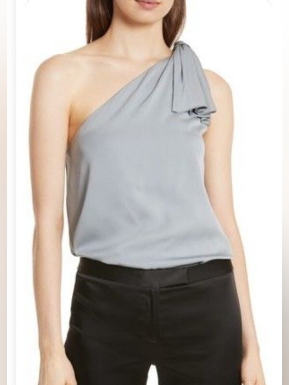 Milly Cindy Gray One Shoulder Silk Blouse Top With Shoulder Detailing Size Small